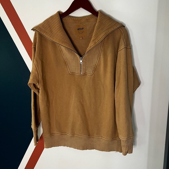aerie Sweaters - aerie Women's Zip-Up Sailor Collar Sweater in Camel
